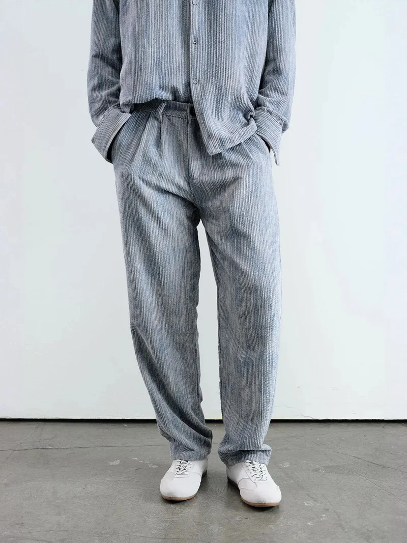 جيستو بنطلون جيستو بقصة مستقيمة مطوي بنسيج مزخرف